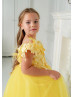Yellow 3D Flowers Tulle Fairytale Flower Girl Dress